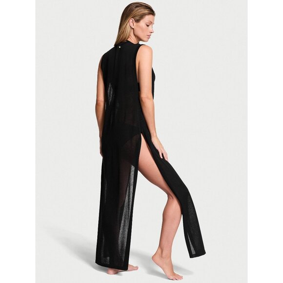 Victoria's Secret Beachwear Knit Tie-Front Maxi Cover-Up in Black - Picture 3 of 6